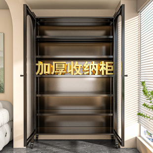 家用阳台收纳柜钢制储物柜一体靠墙多层带门防尘置物柜杂物置物架