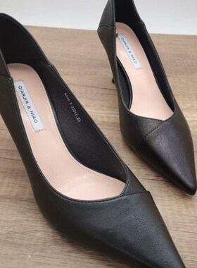 7公分法式少女高跟鞋女小清新软皮E单鞋细跟尖头黑色工作鞋中跟