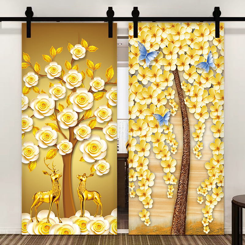 发财树门贴纸自粘现代客厅装饰画玄关贴纸摇钱树入户门贴画招财树图片