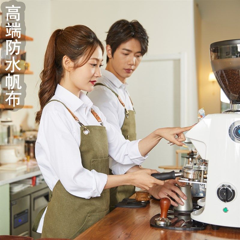 高级咖啡师围f裙加厚帆布防水奶茶店烘焙餐饮女工作服定制logo印
