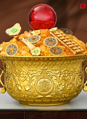 纯铜聚宝盆摆件招財玄q关铜盆聚財家居客厅店铺洒柜礼品铜的聚宝
