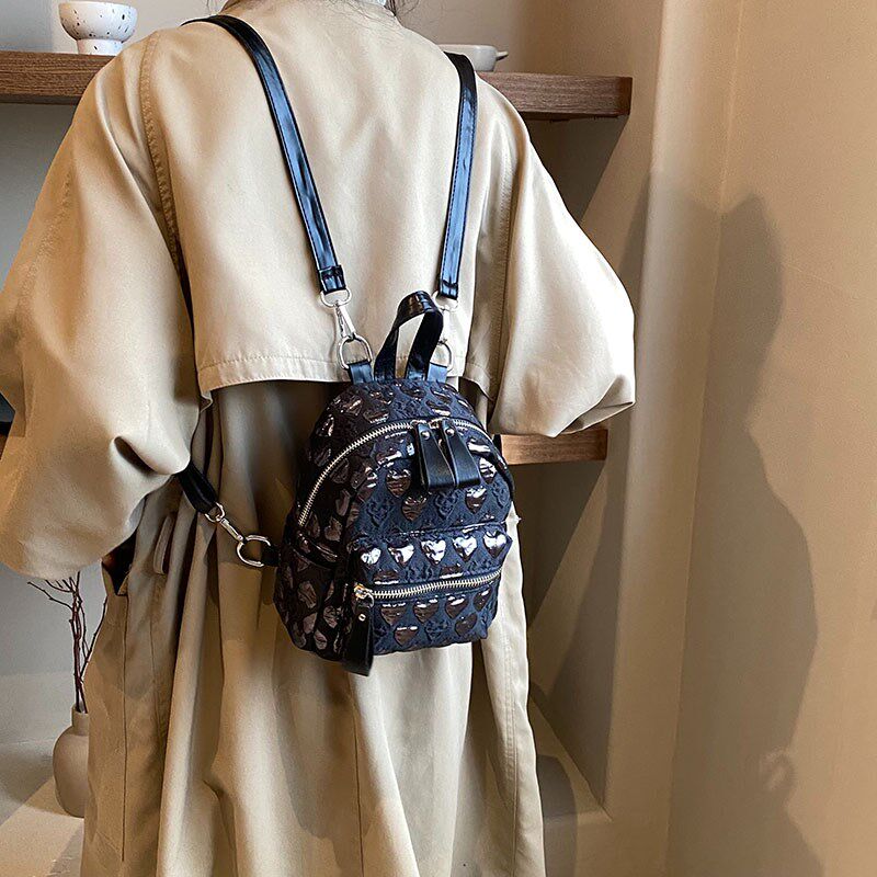褶皱心形迷你双肩包可爱辣妹小背包女小型女生逛街随身包包单肩包