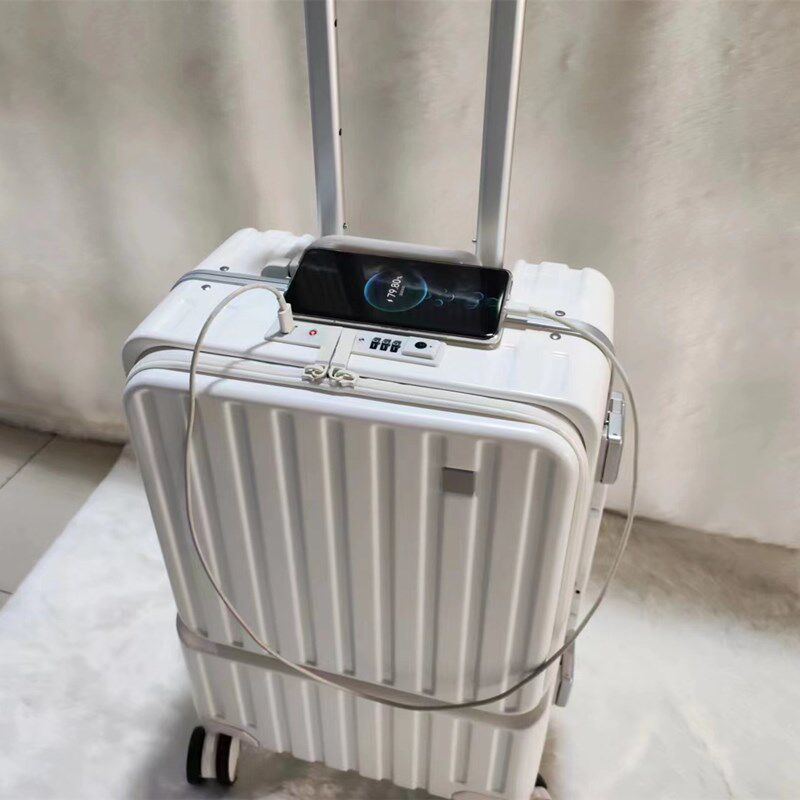 小清新前开口铝框行李箱飞机轮学B生拉杆箱杯架充电款旅行密码皮