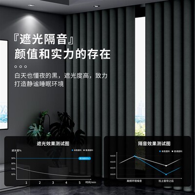 窗帘免打孔伸缩杆一整套装卧室飘窗全遮光小窗户遮挡帘飘窗遮阳布