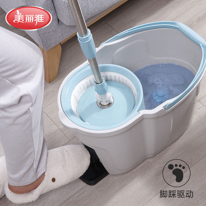 美丽雅旋b转拖把家用拖地免手洗墩布自动甩水带桶拖布脚踩双三驱