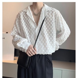 很仙的夏季设计感小众衬衫男镂空半透明网红宽松夜店发型师花衬衣