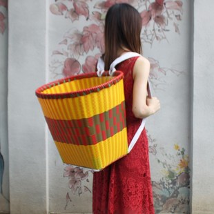 赶集塑料编织背篓k买菜家用农用藤条背筐四川道具采蘑菇大号背篼