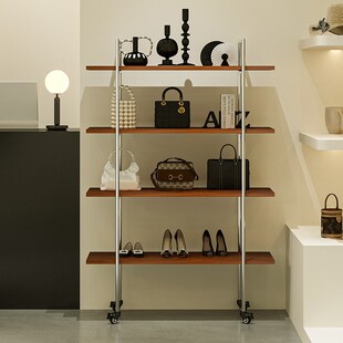 高档服装店陈列架l鞋包展示架多层置物架带板层架胡桃木包包架带