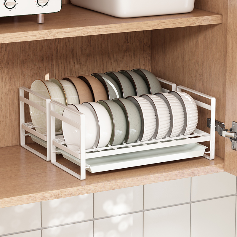 森花橱柜单层碗架厨房小型沥水架子家用放碗收纳盒柜内置装碗置物