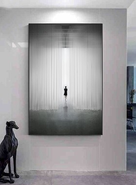 现代简约装饰画黑白人物摄影客厅墙壁画大气玄关入户过道灰色挂画