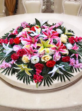 大型酒店餐桌花摆件花绢花装w饰花插花饭店圆桌花电动转盘餐桌花