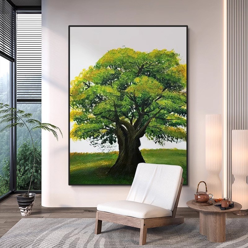发财树客厅装饰画绿色大树寓意好餐厅壁画现代简约高级感玄关挂画图片