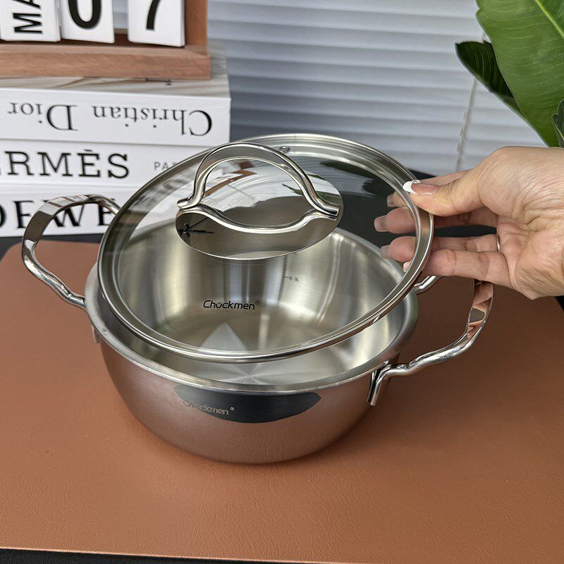 超实用型18/10不锈钢双耳奶锅煎炒煮多用锅小汤锅一人食煮面18cm