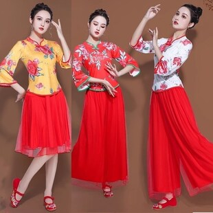 民族风广场舞蹈服装新款女士团体跳秧歌服古典舞台V表演出队服套