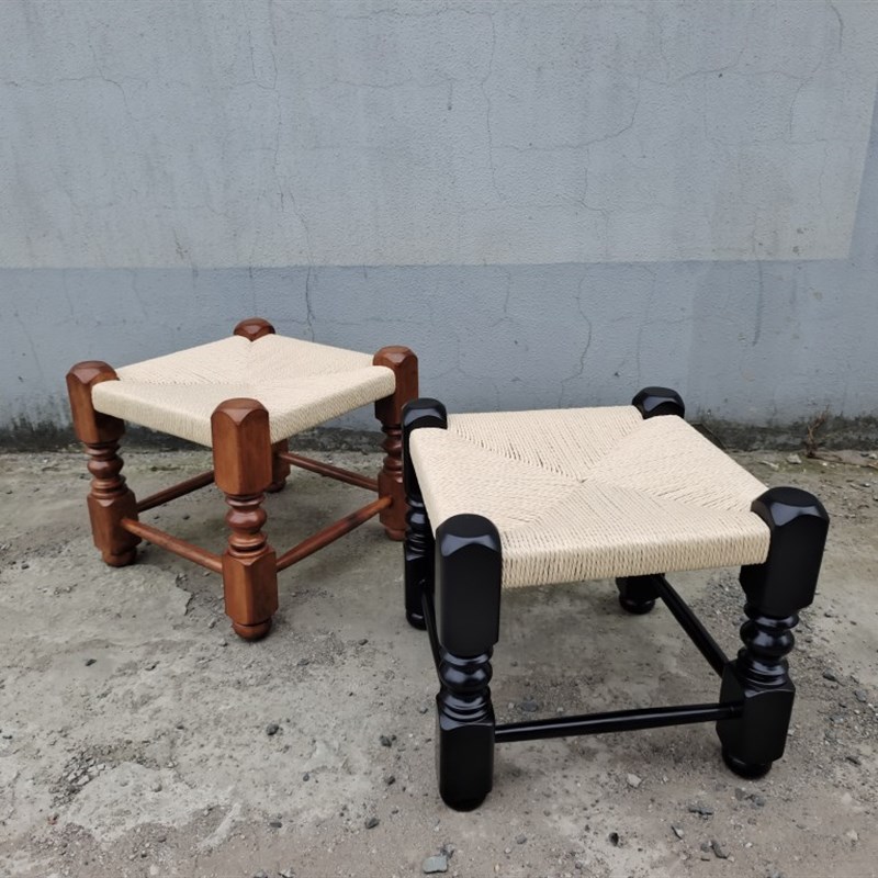 中古编织实木换鞋凳矮凳榫卯凳子藤编凳框