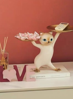 家居玄关妖娆沙雕猫咪餐盘入户简约双托盘收纳摆件客厅装饰摆件
