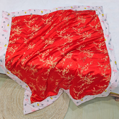 手工花老式婴幼儿童小被子锦缎丝绸缎喜庆120x150cm棉被芯1.2