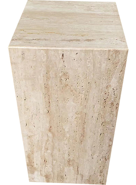 洞石底座哑光天然大理石新中式酒店养生馆客厅装饰立柱石墩子底座