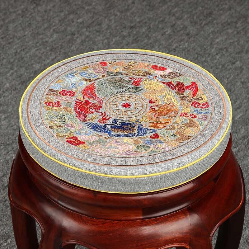 中式红木椅子圆形k坐垫实木小圆垫鼓凳藤椅餐椅垫防滑圆凳坐垫定