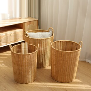 仿藤编高款收纳桶酒店脏衣篮玩具筐圆形字画瑜伽垫置物筐