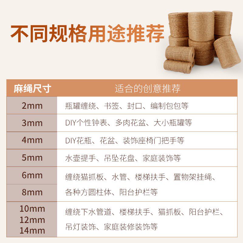 -麻绳绳子c捆绑绳装饰品线diy细粗手工编织材料麻线水管猫爬架耐.