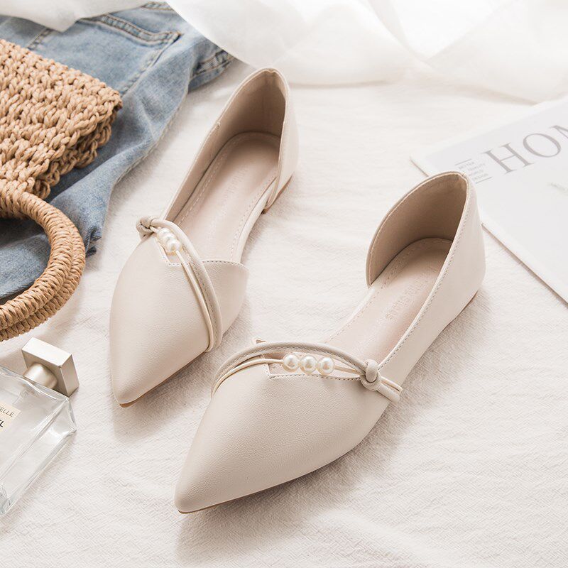 法式侧空气质单鞋女春季新款尖头平底晚晚风仙女温柔软皮豆豆鞋,女鞋,浅口单鞋,淘宝优惠券,粉丝福利购,淘宝优惠卷