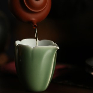 青塘山房 花口公道杯(小)豌豆黄 桃粉 千山翠