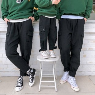 父子母女亲子装韩版宽松工装裤2021新款秋装一家三四口全家装长裤