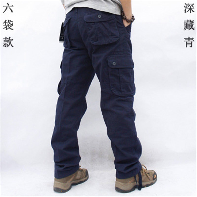 M-5XL 多口袋工装裤休闲长裤直筒工作制服劳保运动宽松男裤松紧裤