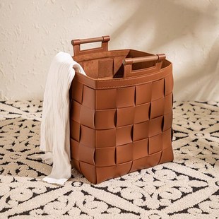 美式皮革手工制作编织筐手提脏衣篮卧室衣物客厅玩具杂物收纳筐