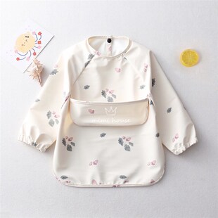 全身防水反穿衣宝宝吃饭罩衣PU围兜婴儿饭兜防脏 ins丹麦儿f童长袖