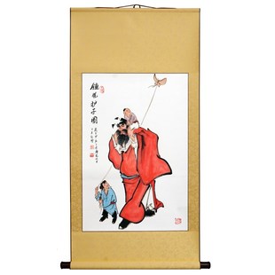 朱砂手绘钟馗护子图挂画天师钟馗画像国画玄关卧室招财门神卷轴画