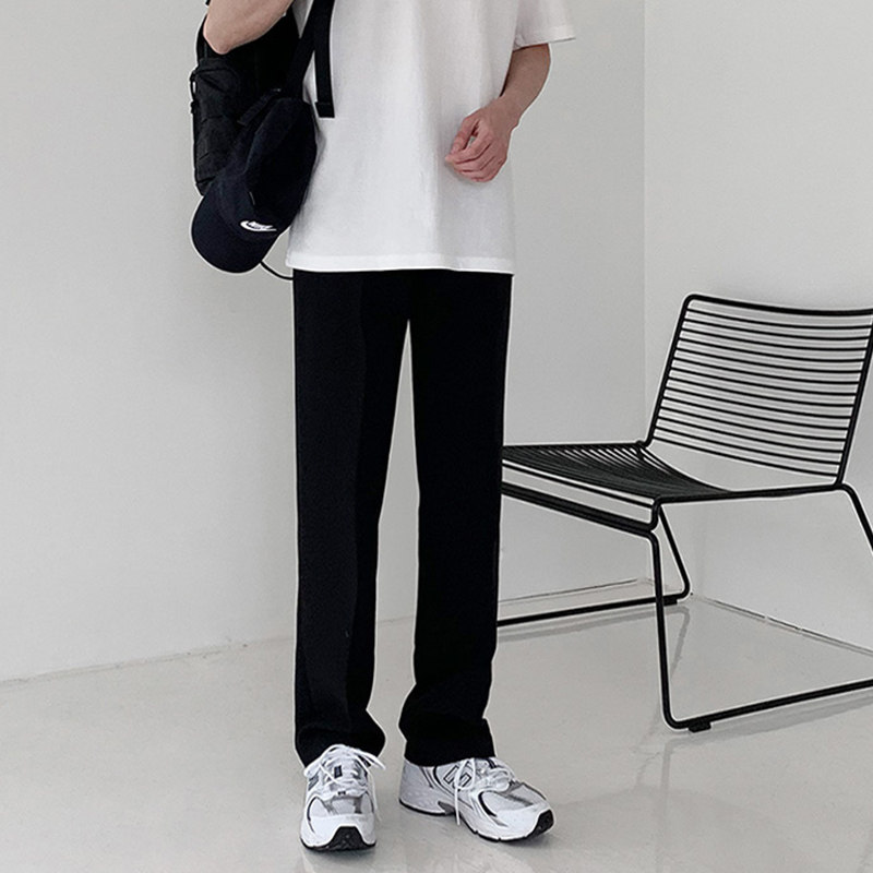 韩版春夏休闲直筒西裤拖地长裤薄款垂坠感黑色阔腿学生男十分加绒