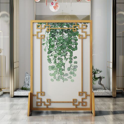 定制现代实木屏风隔断正对进门入户玄关竹子浅色半透纱遮挡小座屏