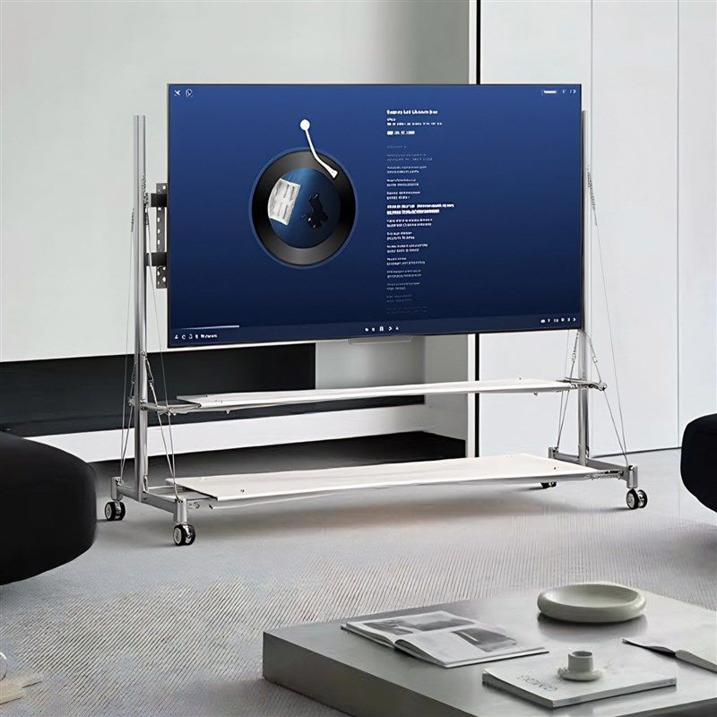 森茶电视移动支架落地不锈钢带轮65/75/85寸电视壁挂架子可移动