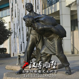 玻璃钢仿铜雕塑古代古井人物雕像民俗小品码头雕塑步行街商业街雕