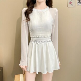 泳衣女2025新款l连身裙式长袖罩衫两件套保守显瘦遮肚高级感泡温