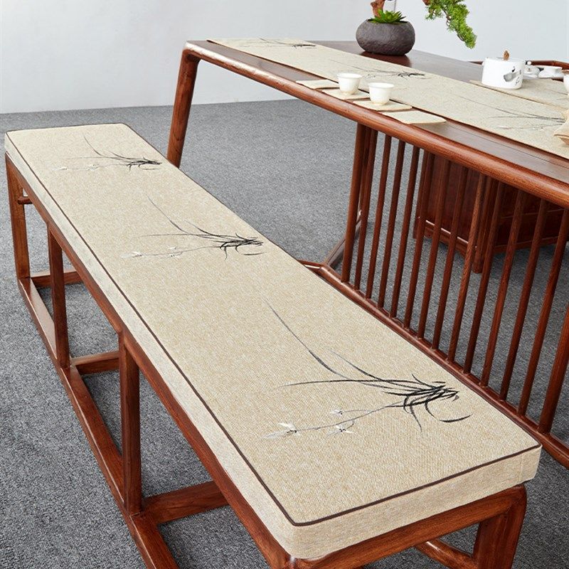 红木沙发坐垫定制中式实木麻布刺绣长椅长凳垫子换鞋凳卡座餐椅垫