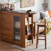 溪木工坊实木吧台小户型客厅伸缩岛台餐边柜一体柜岩板玄关储物柜