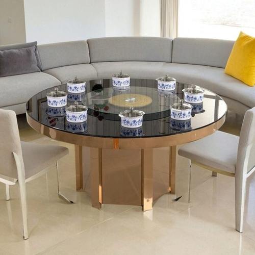 新款商用圆形火锅餐桌电磁炉桌椅组合经济型餐厅一人一锅家用饭桌