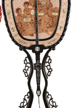 紫光檀复古典老式插屏台屏摆件屏风木宫扇实木工艺扇摆件工艺品