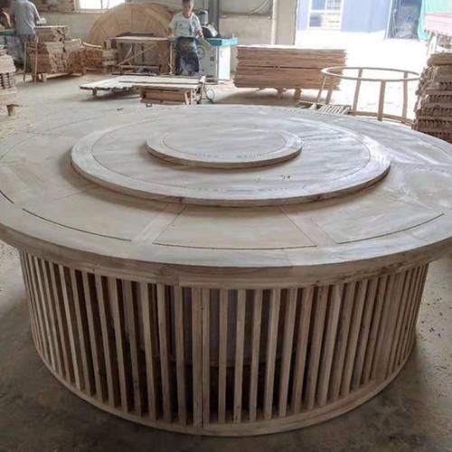 老榆木酒店电动餐桌大圆桌新中式实木饭店宴会包厢火锅桌椅白茬胚