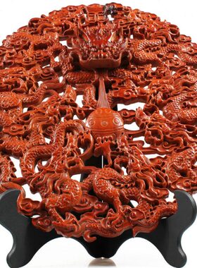 吉辰轩 桃木九龙献瑞看盘摆件 家居饰品客厅卧室摆件