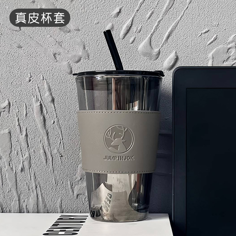 水杯办公室轻奢玻璃杯女高颜值咖啡杯2023新款杯子情侣夏季吸管杯