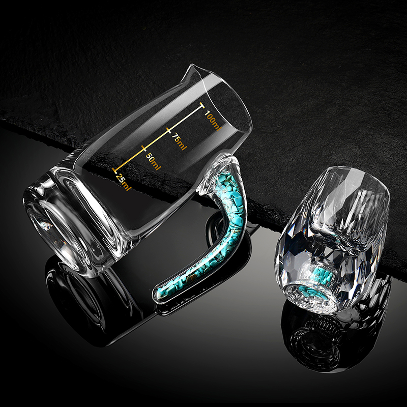 高档绿松石切面水晶白酒杯分酒器套装酒具饭店家用小号一口杯酒盅