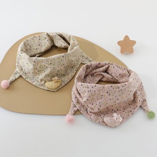 婴儿围巾秋冬款 女童婴幼儿保暖防风围脖 洋气纯棉女宝宝三角巾冬季