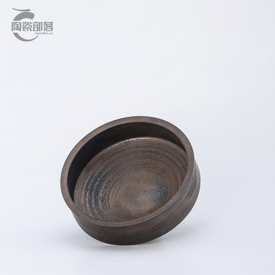 日式复古插花盆陶瓷流金仿金属粗陶茶洗禅意景德镇家用可水培花器