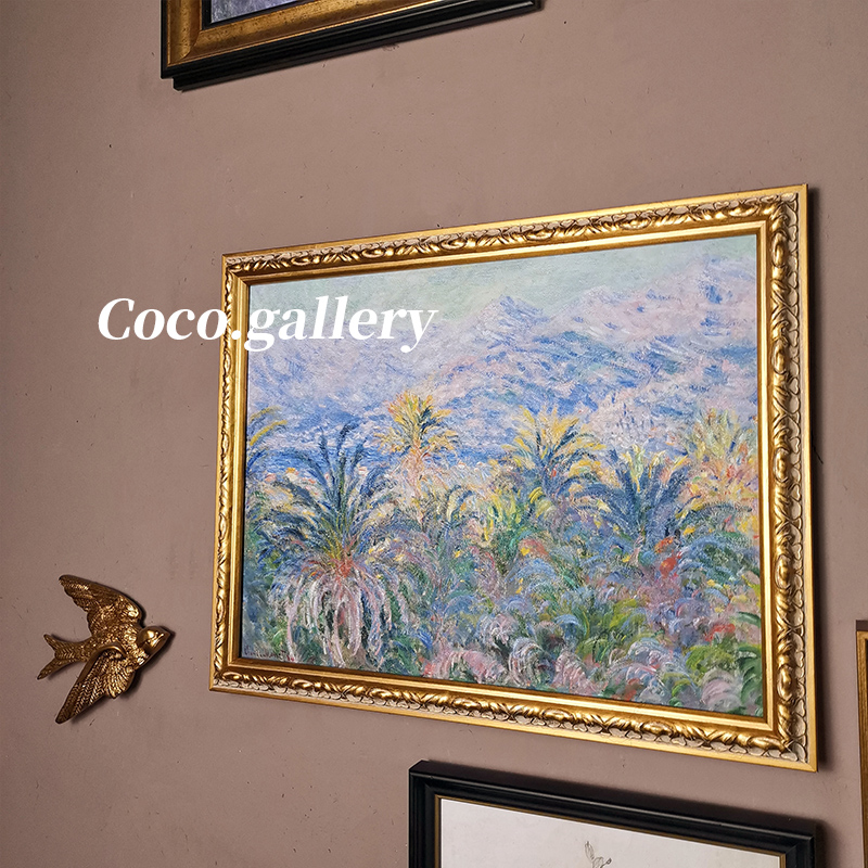 可可的画廊 莫奈棕榈树美式法式民宿风景油画古典玄关背景墙挂画