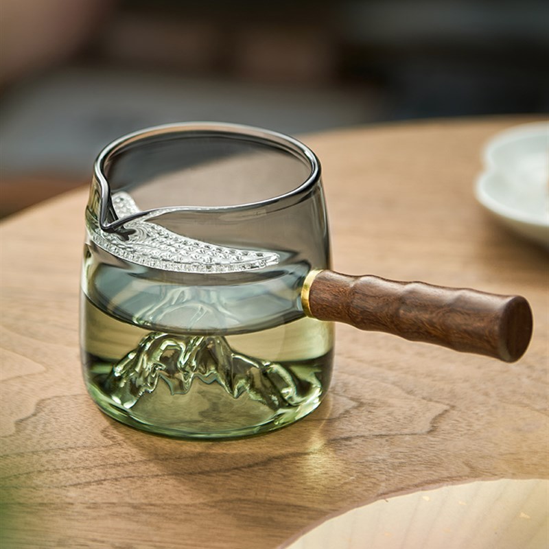 耐热玻璃侧把公道杯茶漏月牙一体过滤分茶器冲茶泡茶壶滤茶器公杯