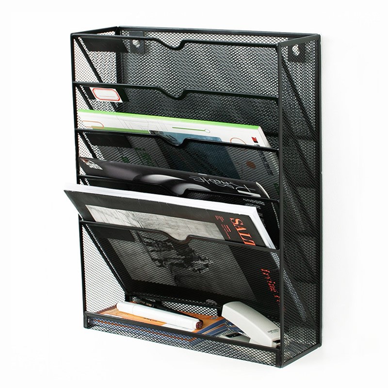 金属文件架五层壁挂式文件架挂墙式书架a4资料架铁艺桌面多层黑银